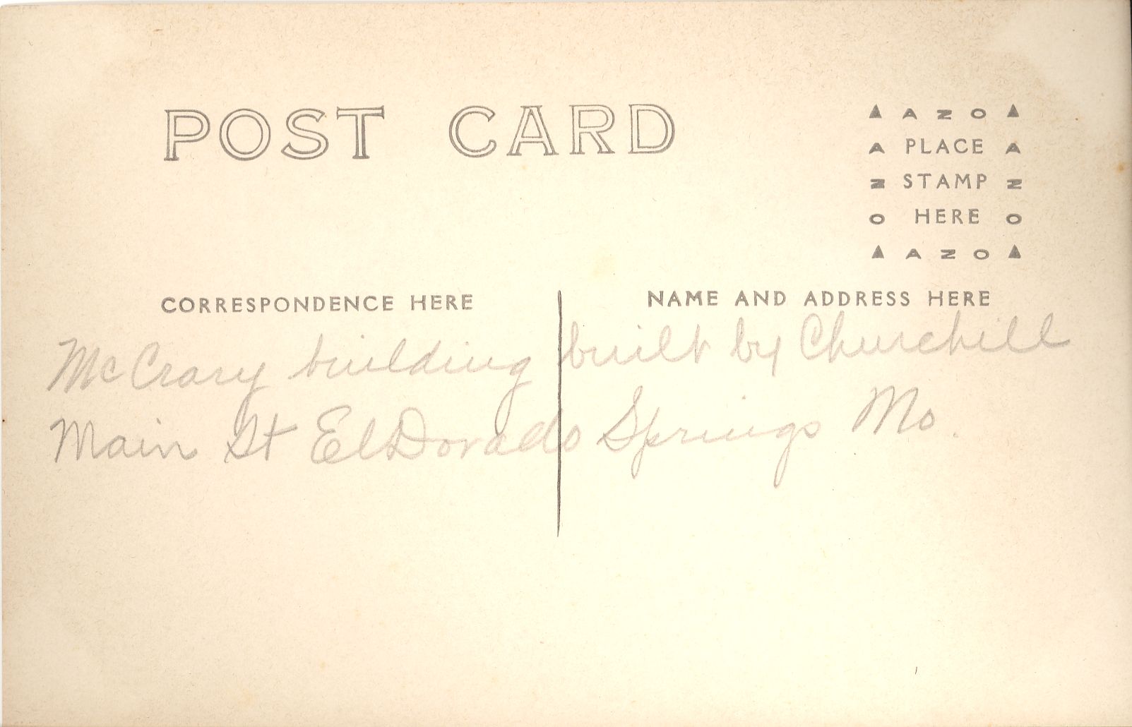 Back of Post Card